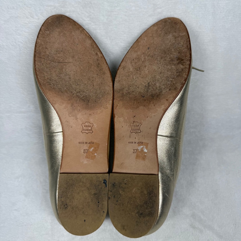 Tomorrowland Metallic Gold Leather Ballet Flats Bow Almond Toe TMD-001 Size 37 - Picture 10 of 12